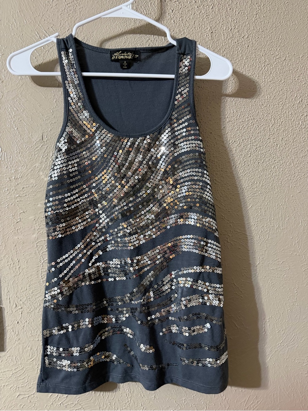 Absolutely Famous Y2K charcoal grey top with swirling sequins